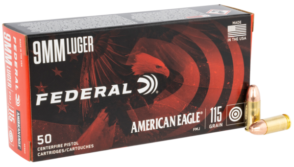 Federal American Eagle 9mm Luger Full Metal Jacket 115 Grain 50 Rounds