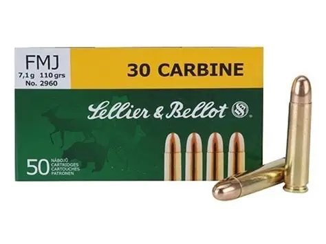 Sellier & Bellot Rifle Ammunition .30 Carbine 110 gr FMJ 1990 fps - 50/box